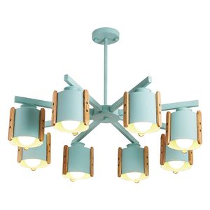 Lampes suspendues macaron simples modernes colorées E27 support de lampe matériel lampes de lustre en métal et en bois pour luminaire d'étude de chambre d'enfants