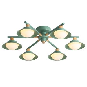 Moderne eenvoudige hanglampen Macaron 3/6/8 stks E14 lamphouder materiaal ijzer en hout LED-droplight voor foyer slaapkamer verlichtingsarmatuur