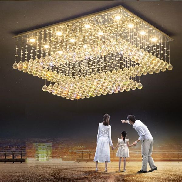 Lampes de plafond en cristal rectangulaires simples modernes salon salle à manger lustre lumières villa créative chambre plafonniers200E