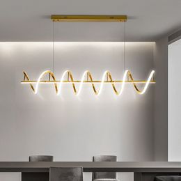 Chandelier LED à style simple moderne pour salle à manger de la salle à manger Décoration de chambre à coucher décoration incurvée Bright Gold Pendant Light