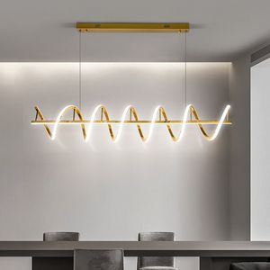 Moderne eenvoudige stijl LED kroonluchter voor eetkamer keuken slaapkamer lamp kunst decoratie gebogen ontwerp helder goud hanglamp licht