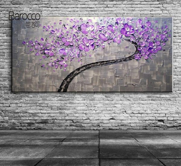 Pintura de flores púrpuras de estilo Simple moderno, pintura al óleo pintada a mano pura sobre lienzo, arte de pared, decoración del hogar, regalo 4343355