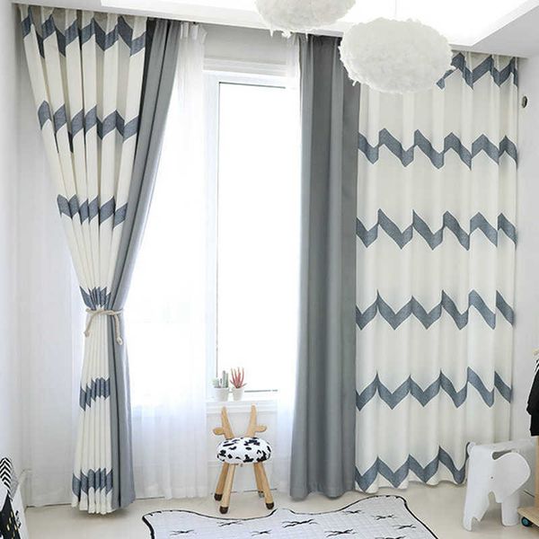 Rideau occultant blanc Simple moderne à rayures grises rideaux d'ombrage complet pour chambre salon salle à manger 210712