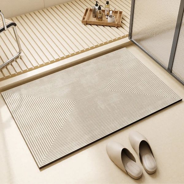 Tapis de sol de salle de bains en boue de diatomée, simplicité moderne, pour toilettes, maison, absorbant, porte d'entrée, carré, antidérapant, doux, 240122