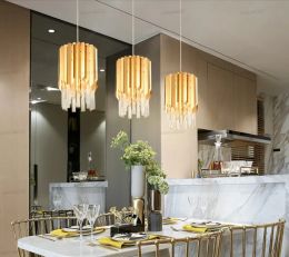 Lámpara de araña de cristal dorada redonda pequeña y moderna para cocina, comedor, dormitorio, luz de noche, lámparas colgantes LED K9 de lujo LL