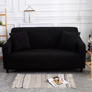 Moderne Solid Black Single 2 3 4-zits Sectional Corner Elastische Sofa Cover voor Woonkamer Fauteuil L Type Couch Cover Stretch LJ201216