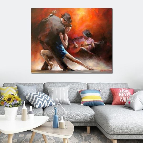 Pinturas modernas de bailarina española Tango Argentino con música arte en lienzo hecho a mano para decoración de pared de salón Gift302Y