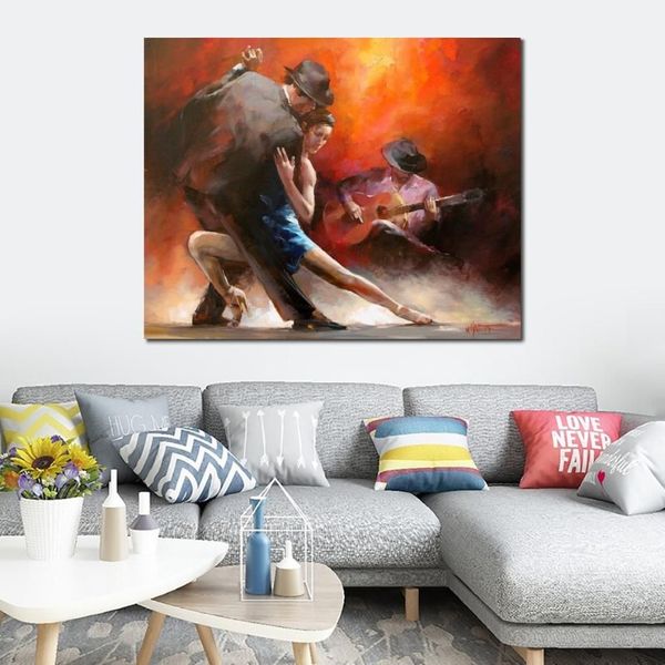 Peintures de danseurs espagnols modernes, Tango Argentino avec musique, toile d'art faite à la main pour salon, décoration murale, cadeau 276j