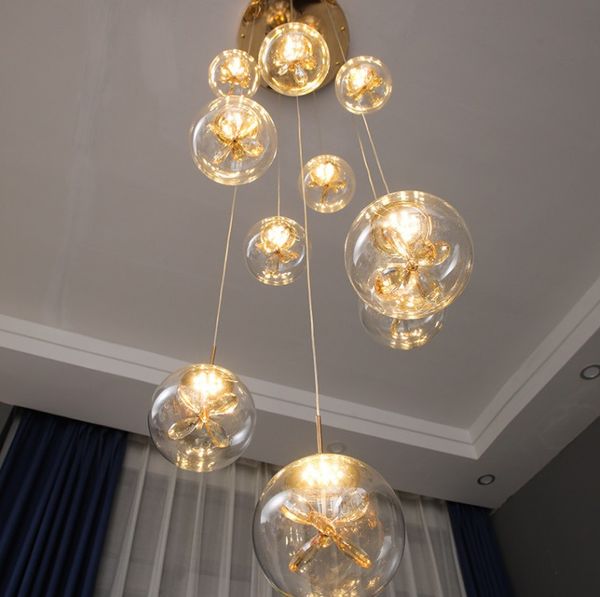Candelabros en espiral modernos Lámparas Sala de estar Villa Loft Oro / Plata Comedor Cocina Araña Flor de cristal Escalera Luz de techo