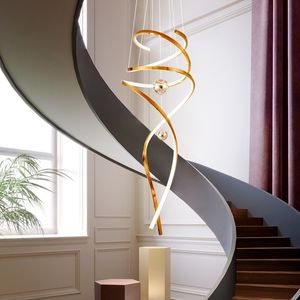 Lampes suspendues en spirale modernes Long Golden American Luxury Escaliers Way Suspension Luminaires Européenne Grande Lampe Suspendue Maison Hôtel Villa LOFT Hôtel Hall Droplight