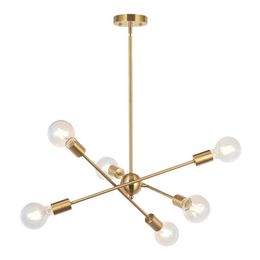 Moderne Sputnik kroonluchter verlichting 6 lampen geborsteld messing kroonluchter Mid Century hangende verlichting gouden plafondlamp armatuur voor H257W