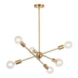 Lustre Sputnik moderne Éclairage 6 lumières Brackaged Brass Chandelier Mid Century Pending Lighting Gold Plafond Lightture pour H272T