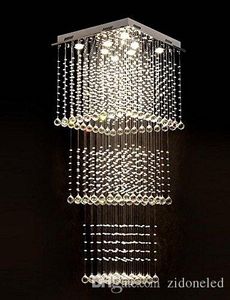 Carré moderne LED Lustre En Cristal Éclairage Escalier Goutte De Pluie Plafonnier Pour Couloir Escalier Foyer Salon