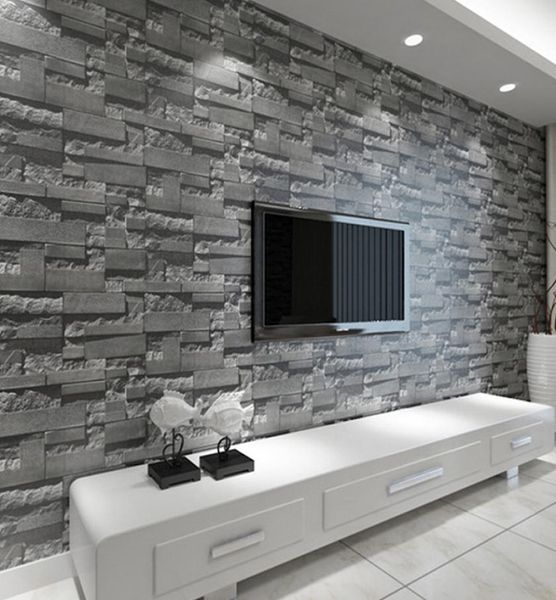 Rollo de papel tapiz de piedra 3d de ladrillo apilado moderno, fondo de pared de ladrillo gris para sala de estar, papel de pared de vinilo de pvc, aspecto estereoscópico 8799954