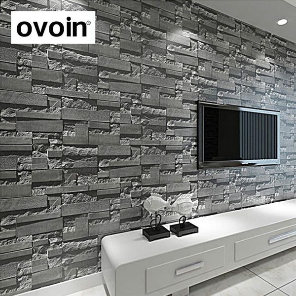 Rollo de papel tapiz de piedra 3d de ladrillo apilado moderno, fondo de pared de ladrillo gris para sala de estar, papel de pared de pvc, aspecto estereoscópico 234k
