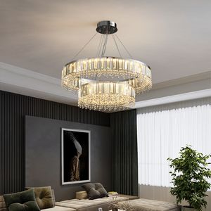 Lumière moderne en acier inoxydable luxueux Crystal Chandelier Lobby Chambre de chambre