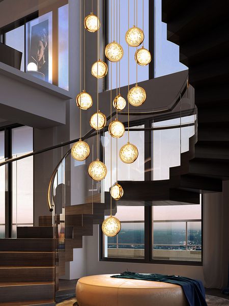 Lámpara colgante de cristal de suspensión larga y grande con bolas de burbujas, candelabro moderno para escalera, loft, sala de estar, cocina, accesorios de iluminación