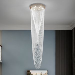 Moderne Escalier Lustre Cristal Chaîne Lampe Pour Salon Led Décor À La Maison Luminaire De Luxe Rond Grand Éclairage Intérieur