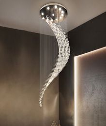 Moderne trap Crystal Kroonluchter Luxe Spiraal Design Hall Light Armatuur Woon Dining Room Suspension Wire Cristal Lamp