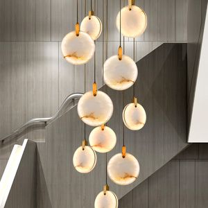 Escalier moderne lustre long lustre lampe de luxe villa marbre cristal suspendu salon décoration de pierre LED luminaires luminaires