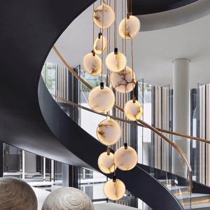 Moderne trap marmeren kroonluchter lamp luxe lobby hal hangende lamp woonkamer decoratie lange led steen