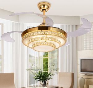 Moderne Stealth Mute Fan Lamp Crystal Plafond Telecontrol in Restaurant 42 Inches Invisible Blades