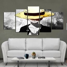 Moderne stijl canvas schilderij muurposter Anime One Piece karakter Monkey Luffy met een gouden hoed voor thuiskamers Decoration324E