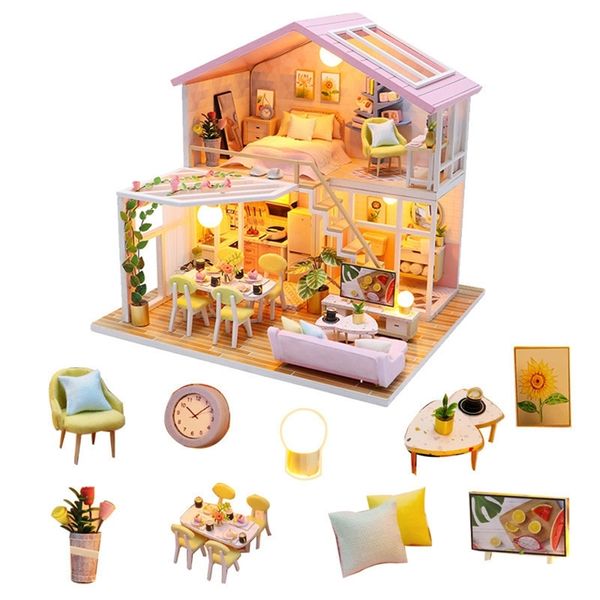 Maison de poupée de style moderne Miniature DIY Dollhouse avec meubles 7-15 ans DIY Maison en bois Jouets pour enfant Cadeau éducatif LJ201126