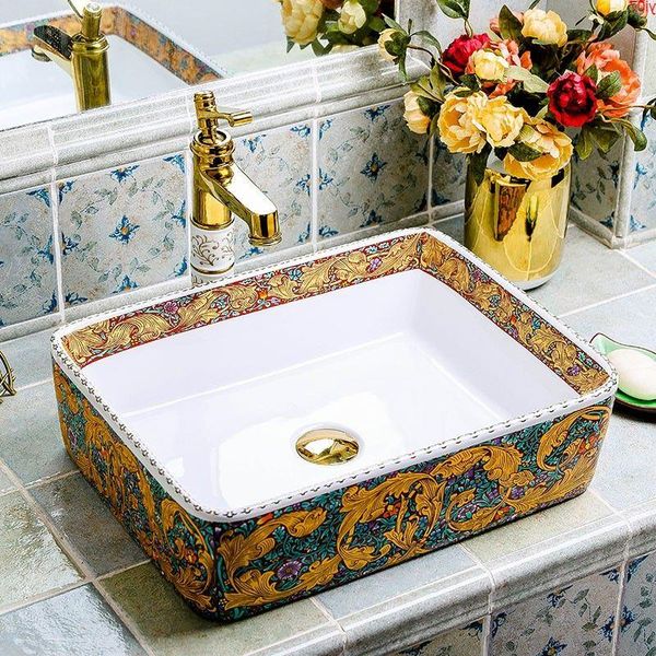 Lavabo de porcelana de estilo moderno, fregadero de cerámica colorido para baño, alta calidad Rggig