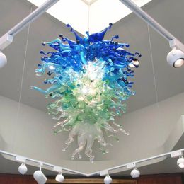 Moderne suspensie koepel hanglampen luxe handgeblazen glas kroonluchters met led-bollen blauwgroene heldere kleur Amerikaanse stijl licht op maat gemaakte 40 of 48 inch