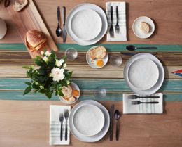Runner de table moderne Pentagram Blue Wood Grain Table Coureurs pour le dîner de cuisine de cuisine Nappemat Decor