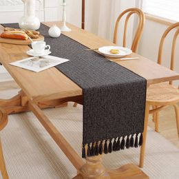 Moderne Tassel Table Runner Black Eetting Table Lopers met katoenen linnen tafelkleed voor huis El Wedding Tafelkleed Decoratie 240325