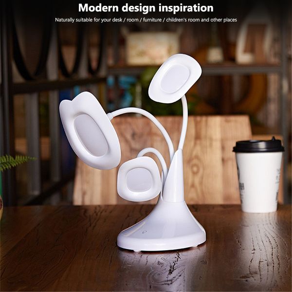 Lampe de bureau moderne à trois têtes lampe de bureau gloire du matin lampe rechargeable USB capteur tactile veilleuse décorative