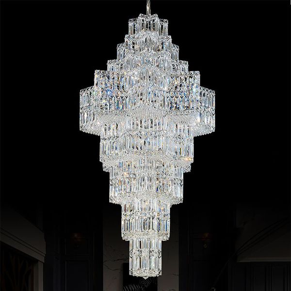 Moderne Top Luxueux K9 Lustres En Cristal Américain Grand Long Lustre Intérieur Luminaire Hôtel Hall Hall Salon Maison Villa Escalier Lampes Suspendues