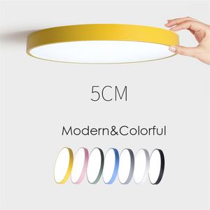 Moderne Ultra-Mince Simple Macaron Coloré LED Plafonnier 5CM Mince LED Lampe Noir Blanc Fer Rond Plat Chambre Plafonnier Lamp271i