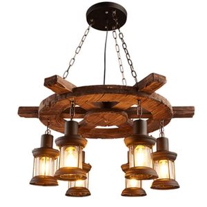 Modern Vintage Industrial Loft Led Pendant Lights Retro houten lampen woonkamer restaurant café bar decor hangende lamp