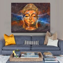 Moderne muurkunst Boeddha schilderij muurfoto's voor woonkamer gouden boeddha quadro decoratie posters en prints