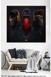 Pintura de lienzo de arte de pared moderno mono de pensamiento divertido con carteles de auriculares Imagen de pared de animales para sala de estar decoración del hogar8485140