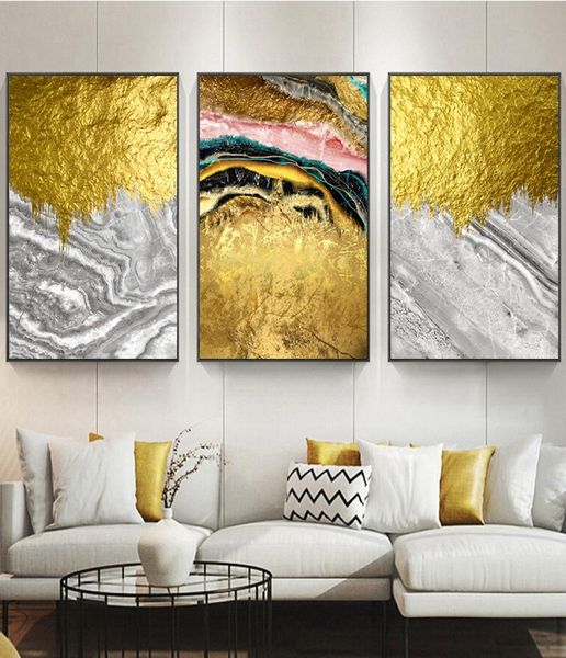 Mur moderne Art marbre toile peinture abstraite feuille d'or émeraude Art affiche impression mur photo pour salon porche décoration 4809881