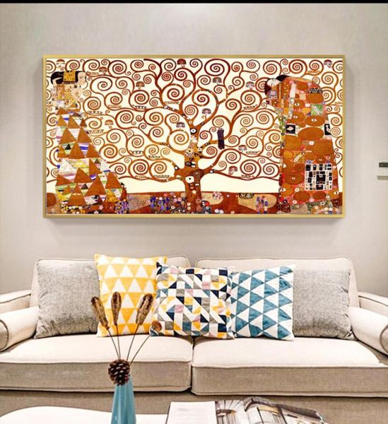 Art mural moderne arbre de vie gustav klimt photos murales pour salon toile peinture décorative imprimé art drop2325398