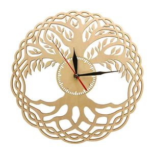 Horloge murale moderne géométrie sacrée chef-d'œuvre fait à la main arbre de vie en bois rustique horloge murale arbre infini décor à la maison Zen 210401