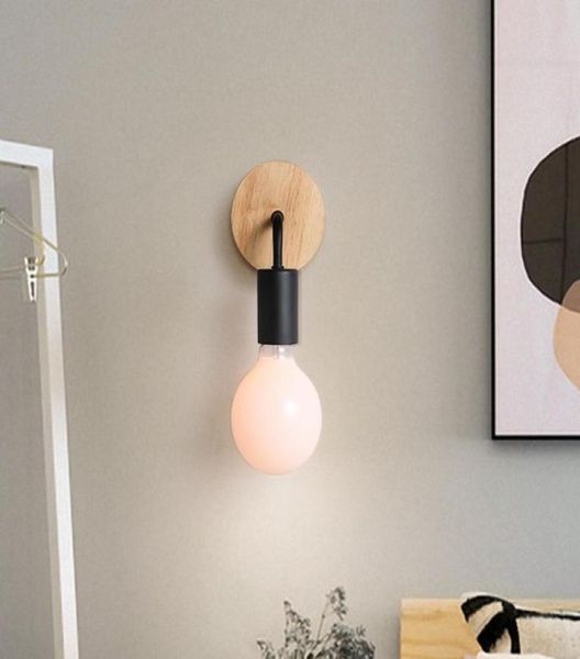 Lámparas de pared modernas, accesorios de iluminación Led de madera y hierro, aplique negro Vintage para dormitorio, iluminación del hogar, lámpara de baño 2669931