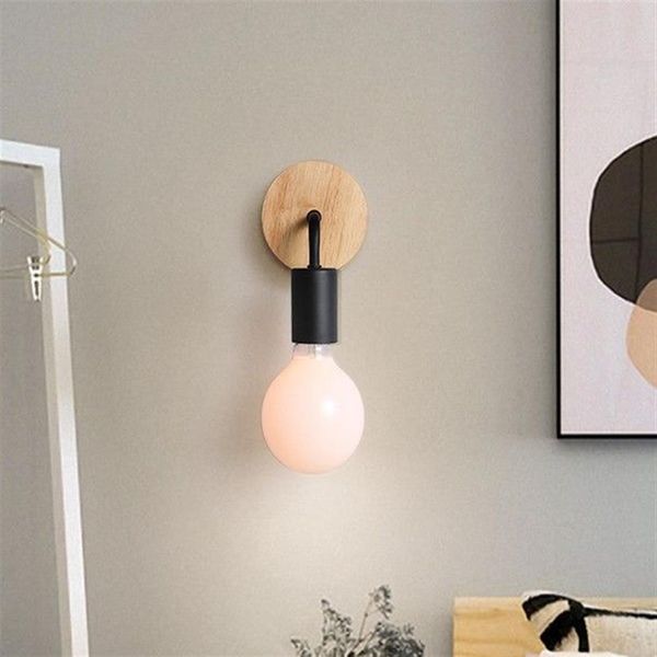 Lámparas de pared modernas de hierro y madera, accesorios de iluminación Led para pared, candelabro negro Vintage para dormitorio, iluminación del hogar, lámpara de baño 210j