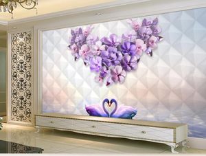 Modern behang voor woonkamer 3d reliëf gemaakte mode romantische bloem zwaan meer geometrische achtergrond muur