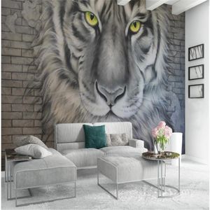 Modern Wallpaper for Living Room 3D Relief Tiger Wallpapers Brick Wall Achtergrond Muurschildering