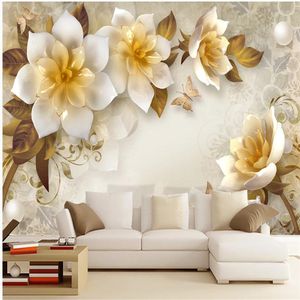 Modern Wallpaper for Living Room 3d driedimensionale reliëf Flower wallpapers European Retro TV Achtergrond Wall Decoratie schilderen