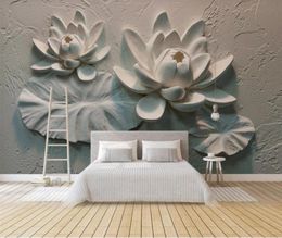 Modern Wallpaper for Living Room 3D driedimensionale reliëf lotus wallpapers Achtergrond Wall Decoration Painting3970992