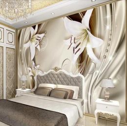 modern behang voor woonkamer Gouden lelie wallpapers Europese stijl 3D stereo TV achtergrond muur4794371