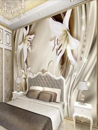 modern behang voor woonkamer Gouden lelie wallpapers Europese stijl 3D stereo TV achtergrond muur4560092