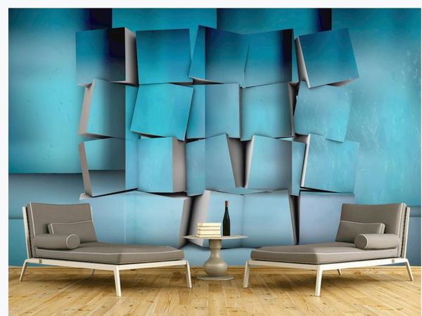 papel pintado moderno de sala de estar personalizada en tres dimensiones de papel grande pared geométrica 3D sala cuadrada